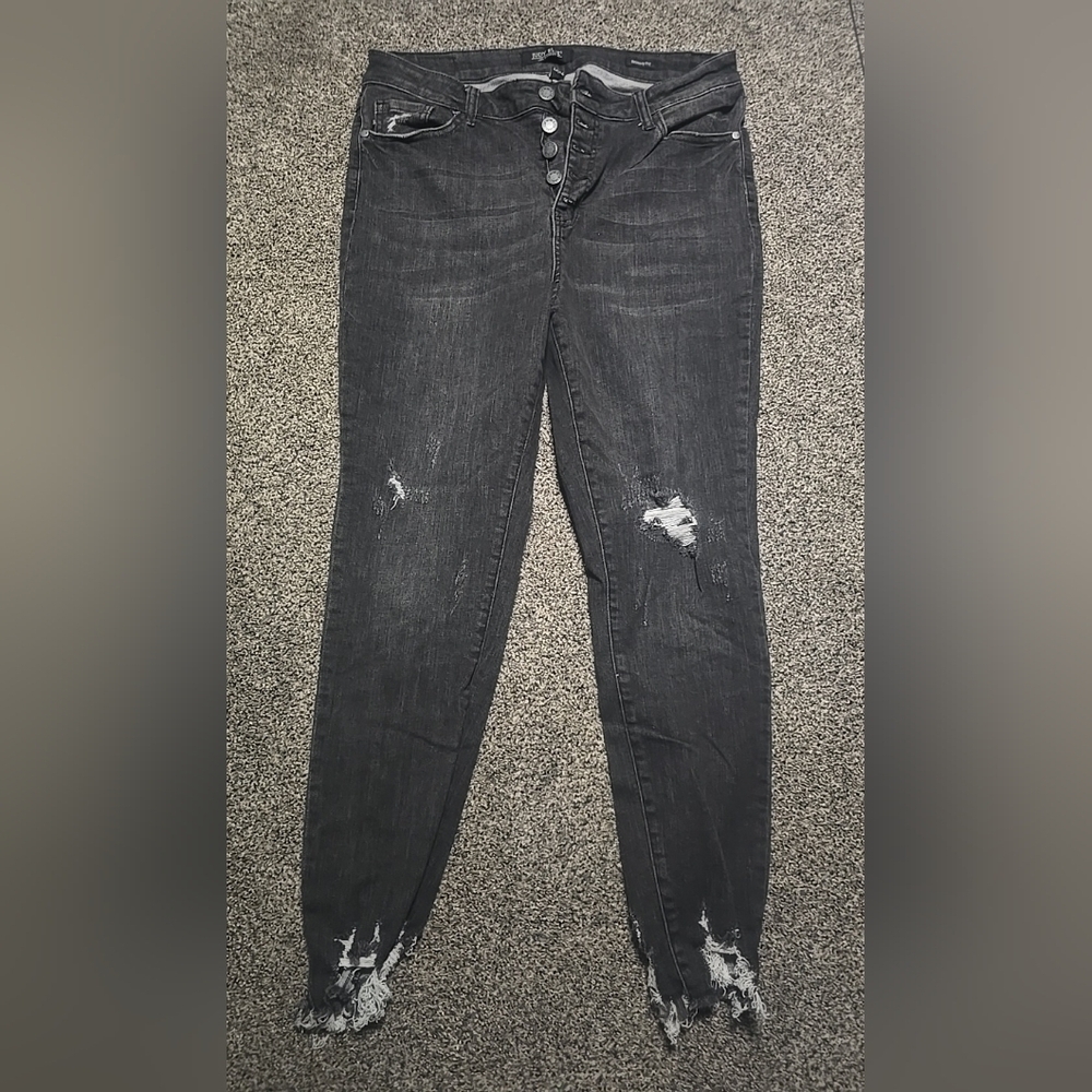 Judy Blue Skinny Fit Charcoal Black Jeans, Distressed Hem, Womens Size 15/32 - Picture 12 of 12